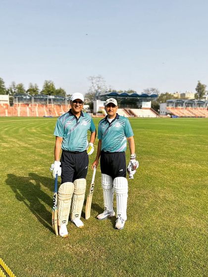 Padded up and ready to bat during the SCBA cricket tournament at Karnail Singh Stadium. A fabulous game in beautiful weather.