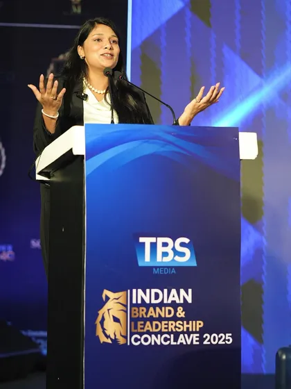 A powerful shot from the stage of the Indian Brand & Leadership Conclave 2025. This image captures me addressing industry leaders, demonstrating my stage presence and ability to command a room during large-scale corporate summits.