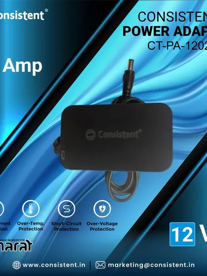 Our 12V 2 Amp Power Adapter is a compact solution for powering your electronic devices. It ensures a stable power supply with integrated protections, making it a reliable choice for home or office use.