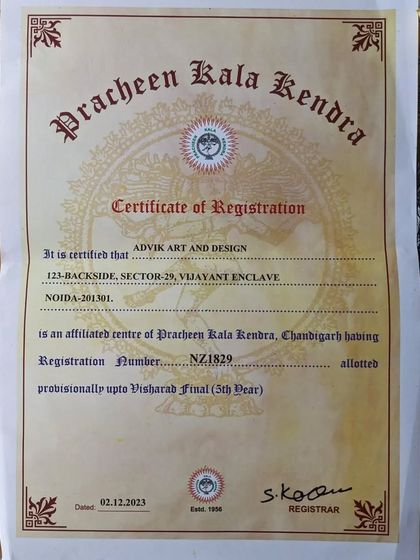 We are officially an affiliated center of Pracheen Kala Kendra, Chandigarh. This allows us to offer certified fine art courses up to the 5th Year, equivalent to a Bachelor of Fine Arts.