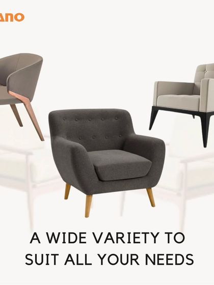 Our chair collection offers a wide variety of seating options. This image showcases three distinct styles: a modern dining chair with curved wood detail, a classic tufted armchair, and a contemporary lounge chair with a bold black frame.