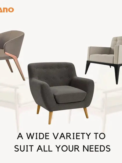 We offer a wide variety of chair styles to suit all your needs. This image displays a few of our designs, from dining chairs to lounge chairs, all customizable.