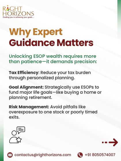 Your Employee Stock Options (ESOPs) are a powerful wealth-building tool, not just a perk. This carousel explains the ESOP lifecycle, from vesting and taxation to exit timing and diversification, and why expert guidance is crucial.