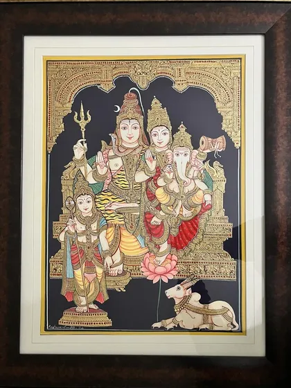 Framed to perfection, this Shiva Kutumba artwork is an ideal addition to your wall decor, bringing elegance and beauty to your space.