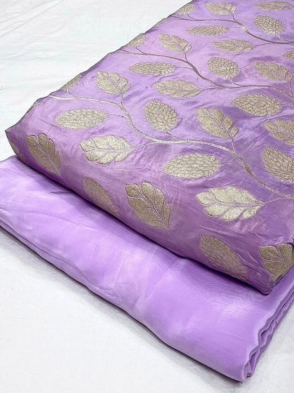 A beautiful lavender designer crepe jacquard fabric paired with a matching plain crepe silk.