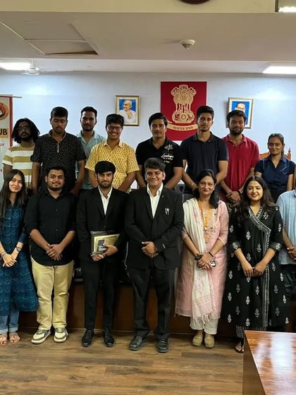 A group photograph with the students and faculty of the School of Law at Manipal University, Jaipur.