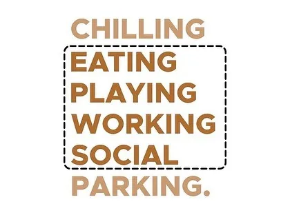 The program for the Kolgaon clubhouse is designed to cater to a modern lifestyle. This graphic lists the mix of activities, including working, playing, eating, and socializing, that are integrated into the building's design.