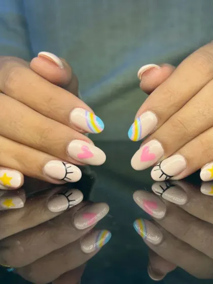 Another angle of the adorable sleepy-themed nail art.