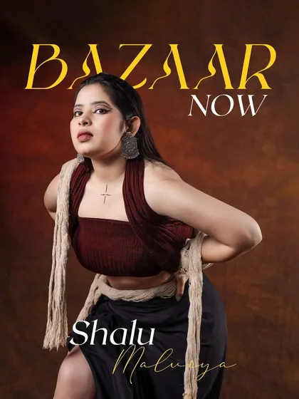We created a 'Bazaar Now' cover concept with a tribal-inspired look. This image showcases how we can style and shoot to create a powerful narrative around a single look.