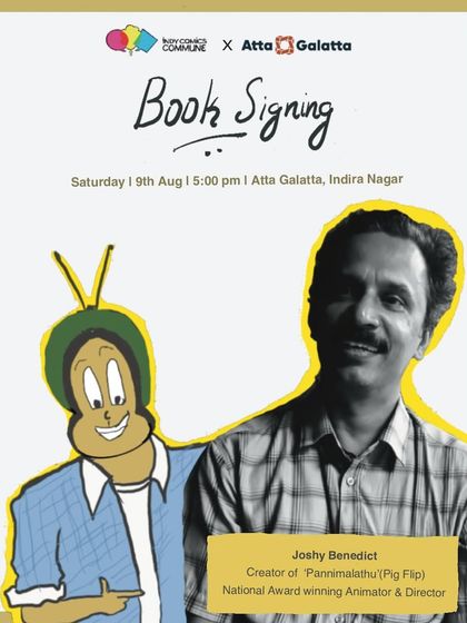 Meet the mind behind the art. We hosted a special book signing with Joshy Benedict, the National Award-winning animator and creator of 'Pannimalathu' (Pig Flip).