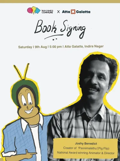 Meet the mind behind the art. We hosted a special book signing with Joshy Benedict, the National Award-winning animator and creator of 'Pannimalathu' (Pig Flip).