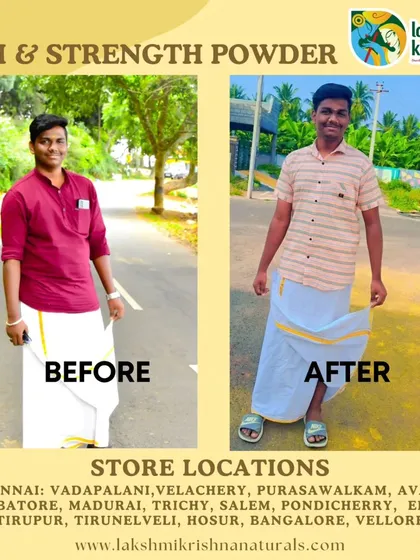 This before-and-after photo shows the visible weight loss transformation of one of our customers after using our Slim & Strength Powder. It's a powerful testament to the effectiveness of our natural health products.