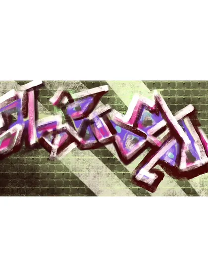 The final digital graffiti artwork, "Anbe Sivam." This style, inspired by grungy street art, allows me to explore lettering and form. These digital designs can be used for prints or as concepts for large-scale murals.