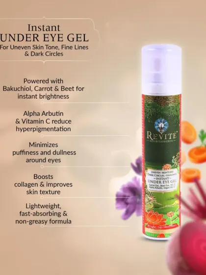 My Instant Under Eye Gel is powered with Bakuchiol, Carrot, and Beet. It provides instant brightness, reduces hyperpigmentation, and revives dull, puffy eyes with a lightweight, non-greasy formula.