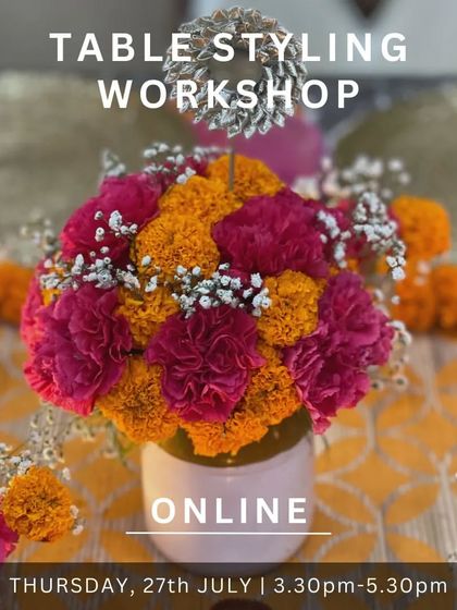 An announcement for our online table styling workshop. Gear up for an exclusive combination of creativity and aesthetics in this festive session.