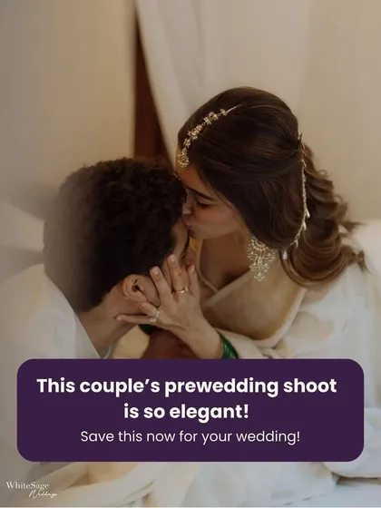 This elegant pre-wedding photo captures a tender kiss on the forehead. It's a perfect example of the romantic and sophisticated content I can help create to announce your wedding.