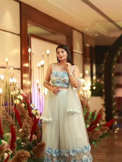 Another look from an evening event. My wardrobe is carefully chosen to match the theme and formality of your wedding functions, whether it's a Sangeet, cocktail, or reception.