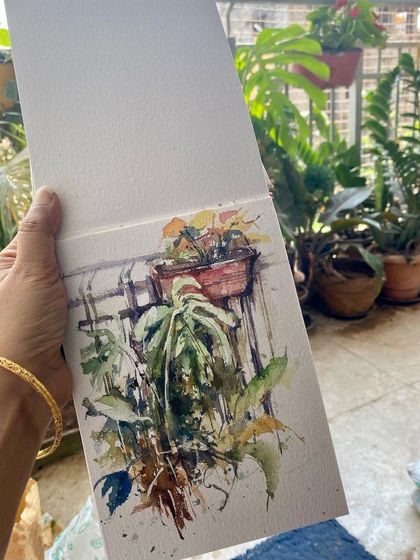 A quick sketch of my cozy balcony garden, done in my sketchbook during my morning tea. This is my cherished 'me time' before the day's hustle begins.