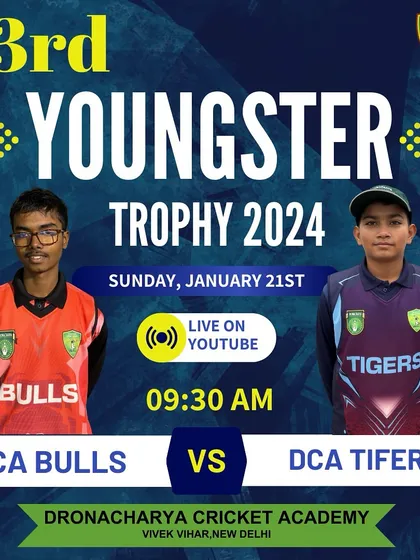 The match-day poster for a morning game between DCA Bulls and DCA Tigers.