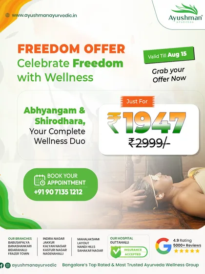 Our Freedom Offer celebrated Independence Day with a complete wellness duo: Abhyangam and Shirodhara. This package, offered at a special price, provided a perfect opportunity for clients to experience deep relaxation and rejuvenation.