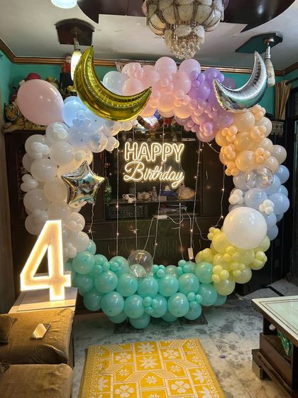 Another view of the celestial-themed 4th birthday setup.