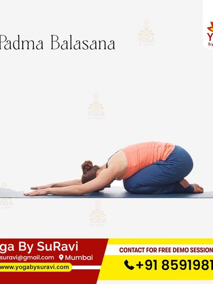 Padma Balasana (Lotus Child Pose) is a restorative posture that promotes relaxation and is beneficial for those in breast cancer recovery.