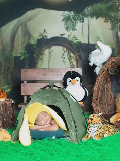 The full jungle crew is here! This photo captures the magical and adventurous spirit of the camping theme.