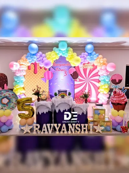 A trip to Candyland! This sweet theme is a feast for the eyes, featuring giant donut and ice cream cutouts, a swirl lollipop backdrop, and a rainbow of pastel balloons. It's a fun and unique way to celebrate a birthday.