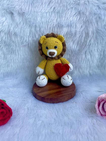 A classic yellow lion, perfect for cuddling. This design is one of my bestsellers and can be personalized with initials upon request.