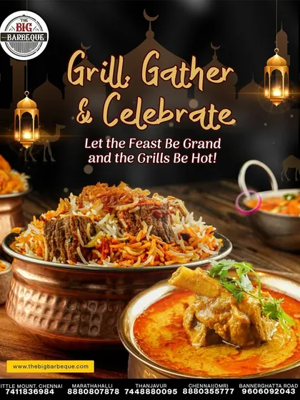 This Eid, we feast the BBQ way. Enjoy flavor packed platters, festive vibes, and memories served hot with our special biryanis and curries.