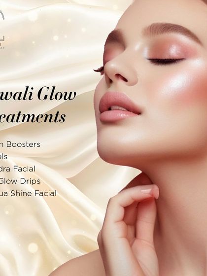 Get ready to shine this Diwali with my tailored glow treatments. This graphic lists some great options like Skin Boosters, peels, and IV Glow Drips to make your skin luminous for the festivities.