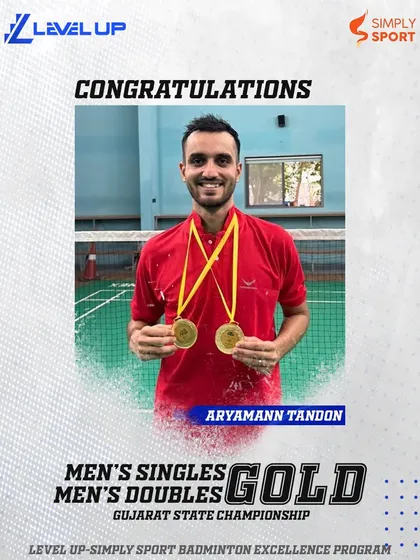 A dominant performance from our athlete Aryamann Tandon, who won Gold in both the Men's Singles and Men's Doubles categories at the Gujarat State Championship. This double victory showcases the comprehensive skill set and physical conditioning we focus on in our advanced training modules.