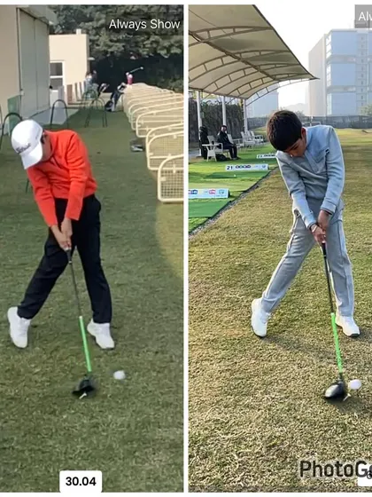 A comparison of the impact position. The "after" shot shows significantly better shaft lean and compression.