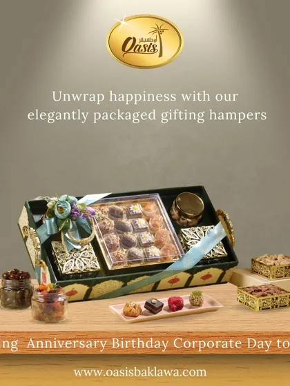 Unwrap happiness with our elegantly packaged gifting hampers. This option includes a mix of our popular dates and sweets in a beautiful tray.