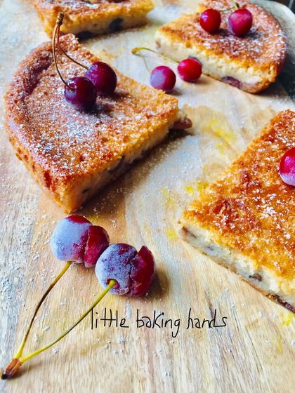 Slices of my vegan vanilla cherry lime cake. It's made with whole wheat flour and has a light, refreshing flavour.