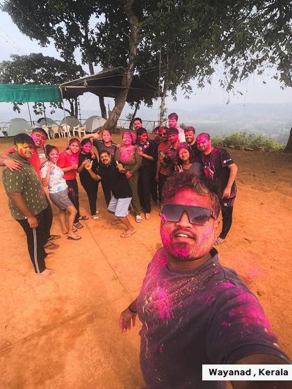 Celebrating Holi in the hills of Wayanad, Kerala. Even a festival of colours gets a green and misty backdrop here. This is how we mix celebration with nature.
