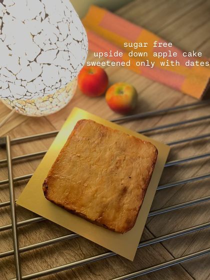 A completely sugar-free upside-down apple cake, sweetened only with dates. It's a simple, wholesome bake that lets the natural sweetness of the fruit shine.