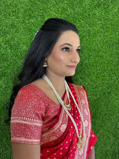 Another angle of the soft glam makeup, showing the flawless, dewy skin finish.