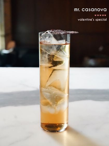 Completing our Valentine's trio was the "Mr. Casanova." This tall, sophisticated highball featured a unique garnish and was crafted to offer a bold and memorable flavor profile, perfect for raising a glass to love.