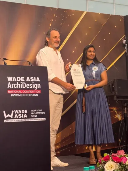 Principal Designer Apoorva Lekha receiving the finalist certificate at the WADE Asia awards. Thank you to the platform for this incredible recognition.