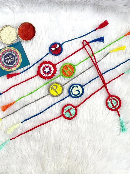 Eco-friendly, personalized Rakhis are a beautiful way to celebrate the bond between siblings. I can make them with initials, or with favorite characters like Spider-Man and unicorns.