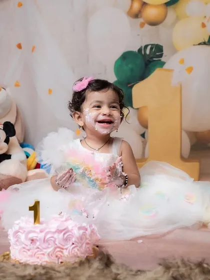 Nothing says "Happy First Birthday" like a joyful cake smash! We create a fun and safe environment in our studio for your little one to make a happy mess, resulting in unforgettable photos filled with laughter.