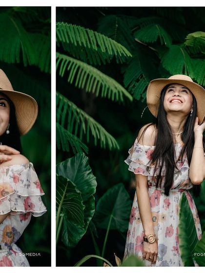 A duplicate of image 90, a set of portraits showcasing the bride-to-be's joyful expression against a backdrop of rich green foliage.