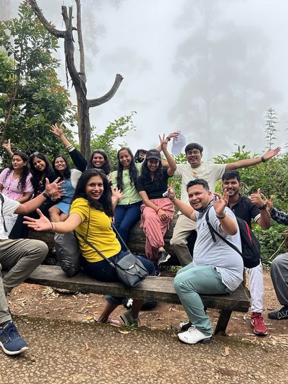 High spirits and happy waves from our group during a break on the trail.