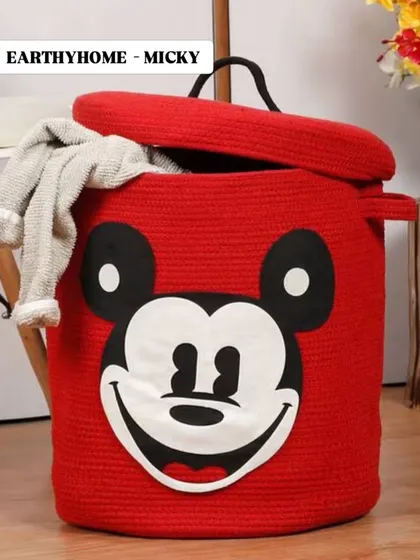 For Disney fans, I have this large Mickey Mouse themed laundry basket. The iconic character design is woven right into the bright red cotton rope.