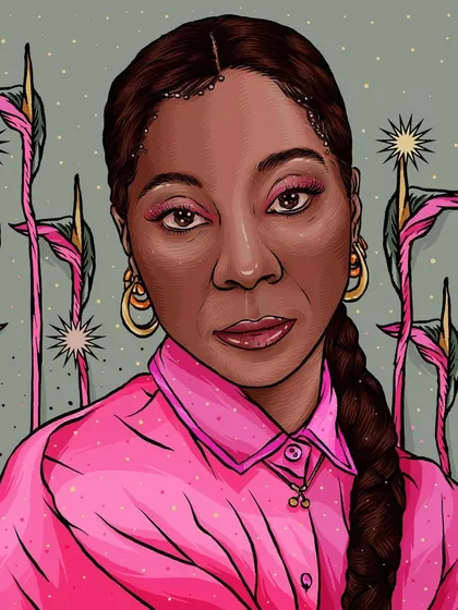 A portrait of reggae artist Hollie Cook for Bandcamp. I used a vibrant pink color scheme and a background of Bird of Paradise flowers to match her tropical, punk-infused sound.
