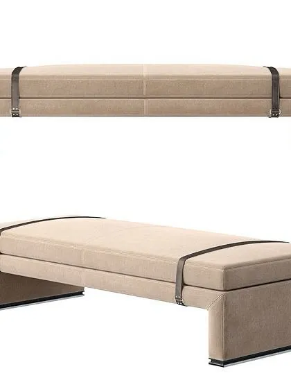 A statement of refined elegance. Our handcrafted upholstered bench, adorned with tailored leather strap accents, embodies the art of minimal luxury and offers timeless sophistication.