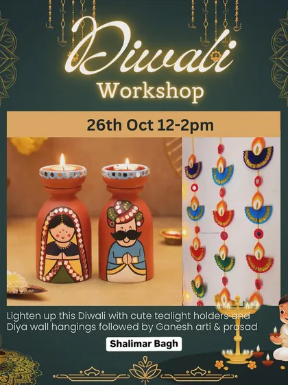 Our promotional poster for the Diwali workshop in Shalimar Bagh, inviting kids to get creative for the festival.