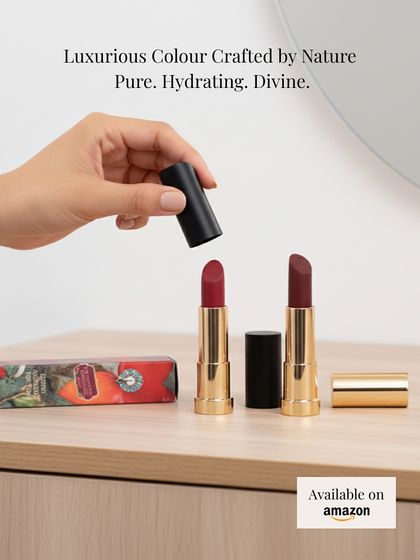 I craft my lip tints with luxurious color from nature. This image showcases two of my beautiful shades, ready to provide pure, hydrating, and divine color for your lips and cheeks.