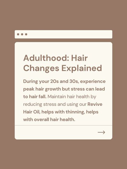 In your 20s and 30s, hair growth is typically at its peak. However, stress can become a major factor leading to hair fall. Using a product like our Revive Hair Oil can help combat thinning and maintain overall hair health during these years.